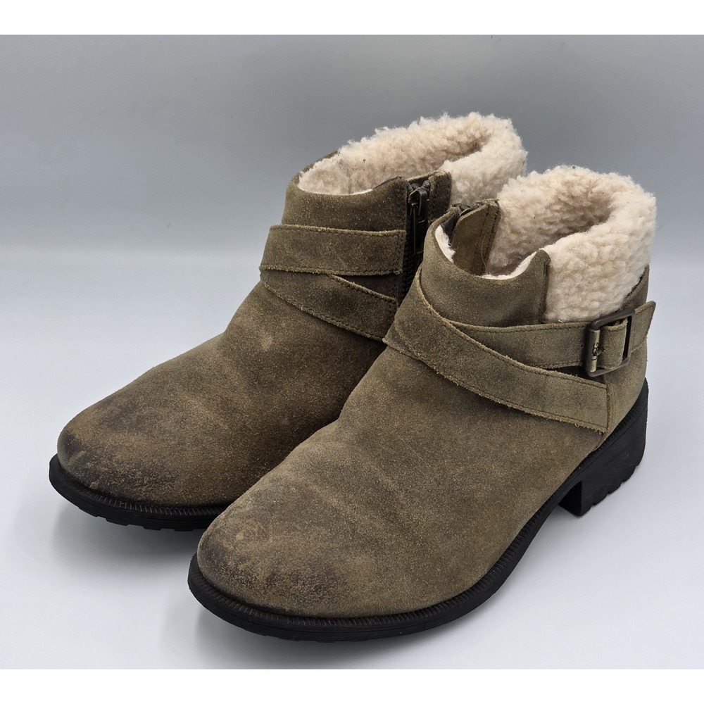 UGG Women's Size 7 Benson 1095151 Brown Distressed Ankle Buckle Boots Fur Lined